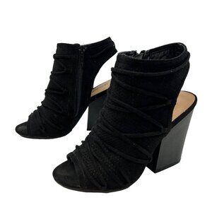 Y Not? Women’s Peep Toe Block Heels Black Mesh Size 6M Zip